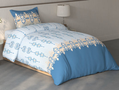 Spaces Fiora Light Blue Ornate 100% Cotton Single Bedsheet with 1 Pillow Covers - 59 x 89 Inches