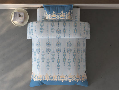 Spaces Fiora Light Blue Ornate 100% Cotton Single Bedsheet with 1 Pillow Covers - 59 x 89 Inches