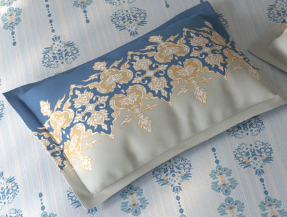 Spaces Fiora Light Blue Ornate 100% Cotton Single Bedsheet with 1 Pillow Covers - 59 x 89 Inches