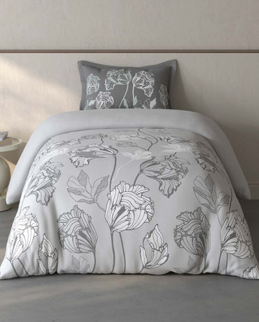 Spaces Fiora Light Grey Floral 100% Cotton Single Bedsheet with 1 Pillow Covers - 59 x 89 Inches