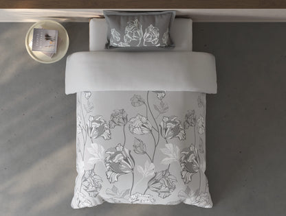 Spaces Fiora Light Grey Floral 100% Cotton Single Bedsheet with 1 Pillow Covers - 59 x 89 Inches