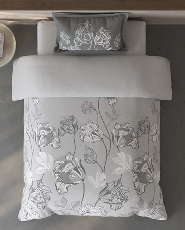 Spaces Fiora Light Grey Floral 100% Cotton Single Bedsheet with 1 Pillow Covers - 59 x 89 Inches