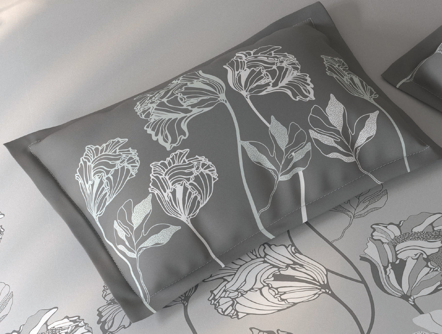Spaces Fiora Light Grey Floral 100% Cotton Single Bedsheet with 1 Pillow Covers - 59 x 89 Inches