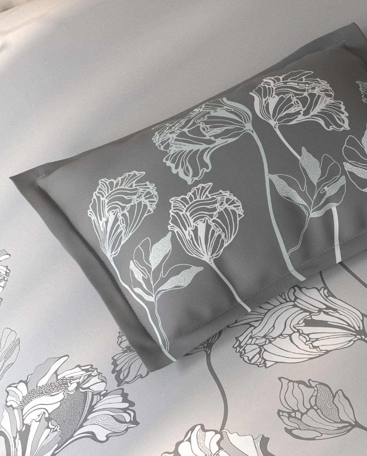 Spaces Fiora Light Grey Floral 100% Cotton Single Bedsheet with 1 Pillow Covers - 59 x 89 Inches
