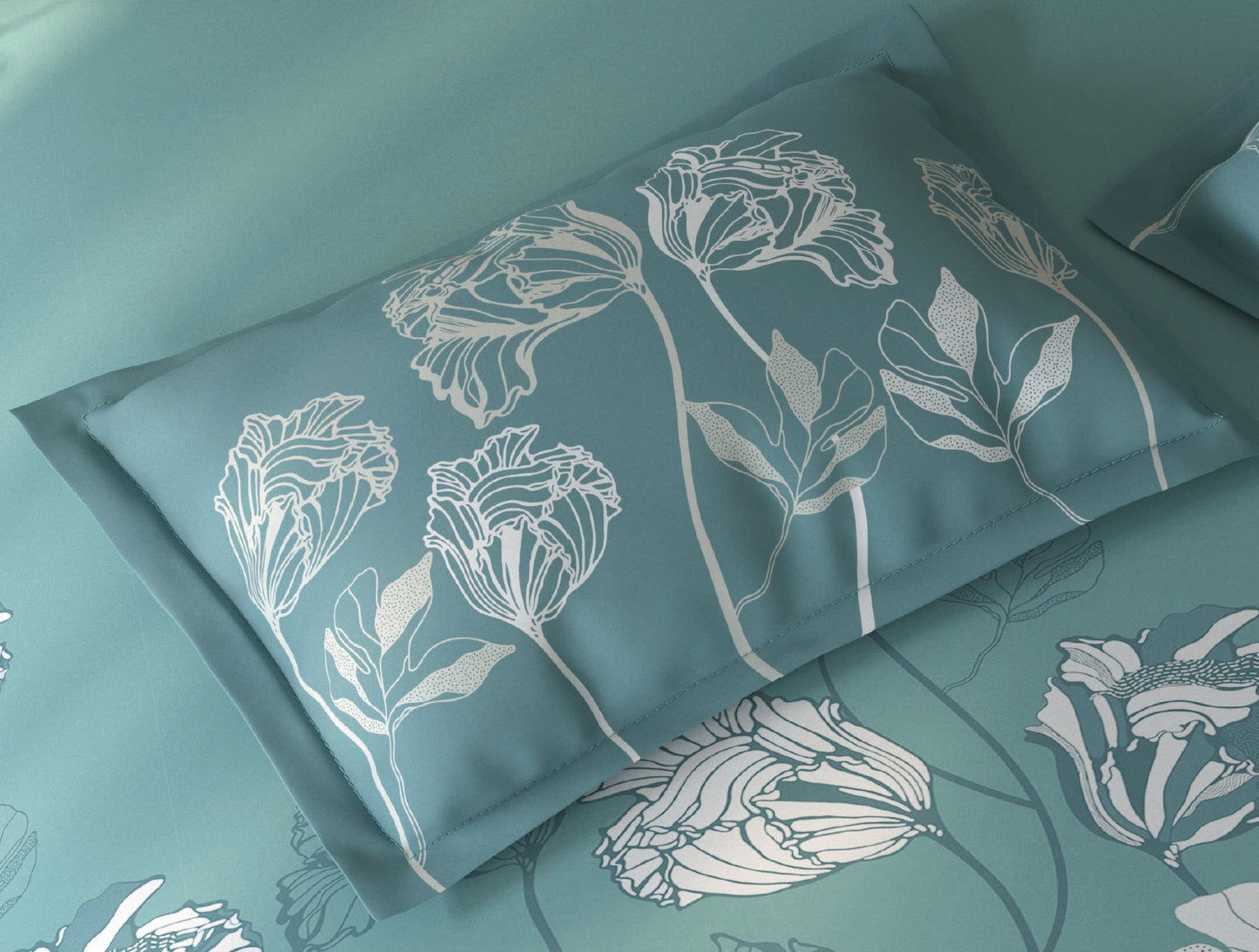 Spaces Fiora Light Teal Floral 100% Cotton Single Bedsheet with 1 Pillow Covers - 59 x 89 Inches