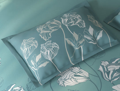 Spaces Fiora Light Teal Floral 100% Cotton Single Bedsheet with 1 Pillow Covers - 59 x 89 Inches