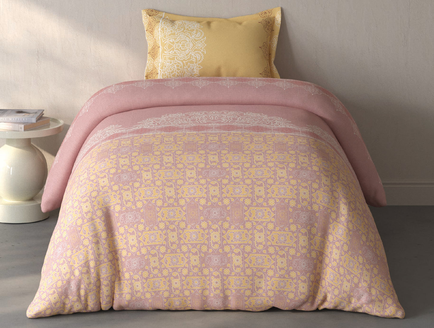 Spaces Fiora Blush Ornate 100% Cotton Single Bedsheet with 1 Pillow Covers - 59 x 89 Inches