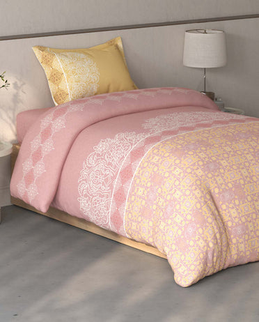 Spaces Fiora Blush Ornate 100% Cotton Single Bedsheet with 1 Pillow Covers - 59 x 89 Inches