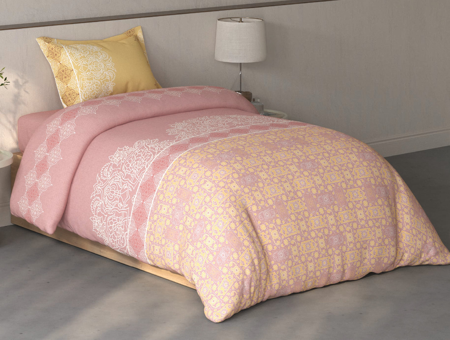 Spaces Fiora Blush Ornate 100% Cotton Single Bedsheet with 1 Pillow Covers - 59 x 89 Inches