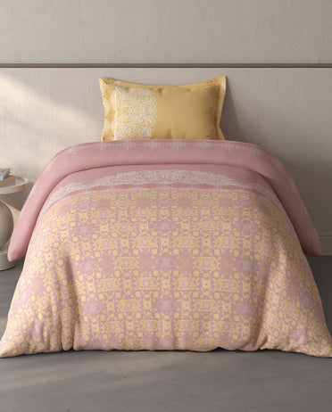 Spaces Fiora Blush Ornate 100% Cotton Single Bedsheet with 1 Pillow Covers - 59 x 89 Inches