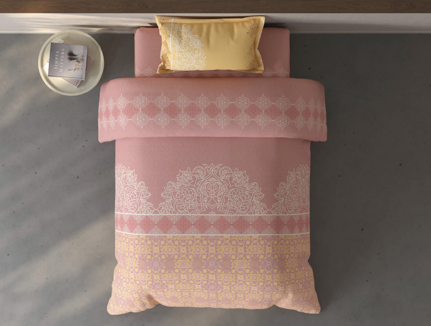 Spaces Fiora Blush Ornate 100% Cotton Single Bedsheet with 1 Pillow Covers - 59 x 89 Inches