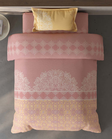 Spaces Fiora Blush Ornate 100% Cotton Single Bedsheet with 1 Pillow Covers - 59 x 89 Inches