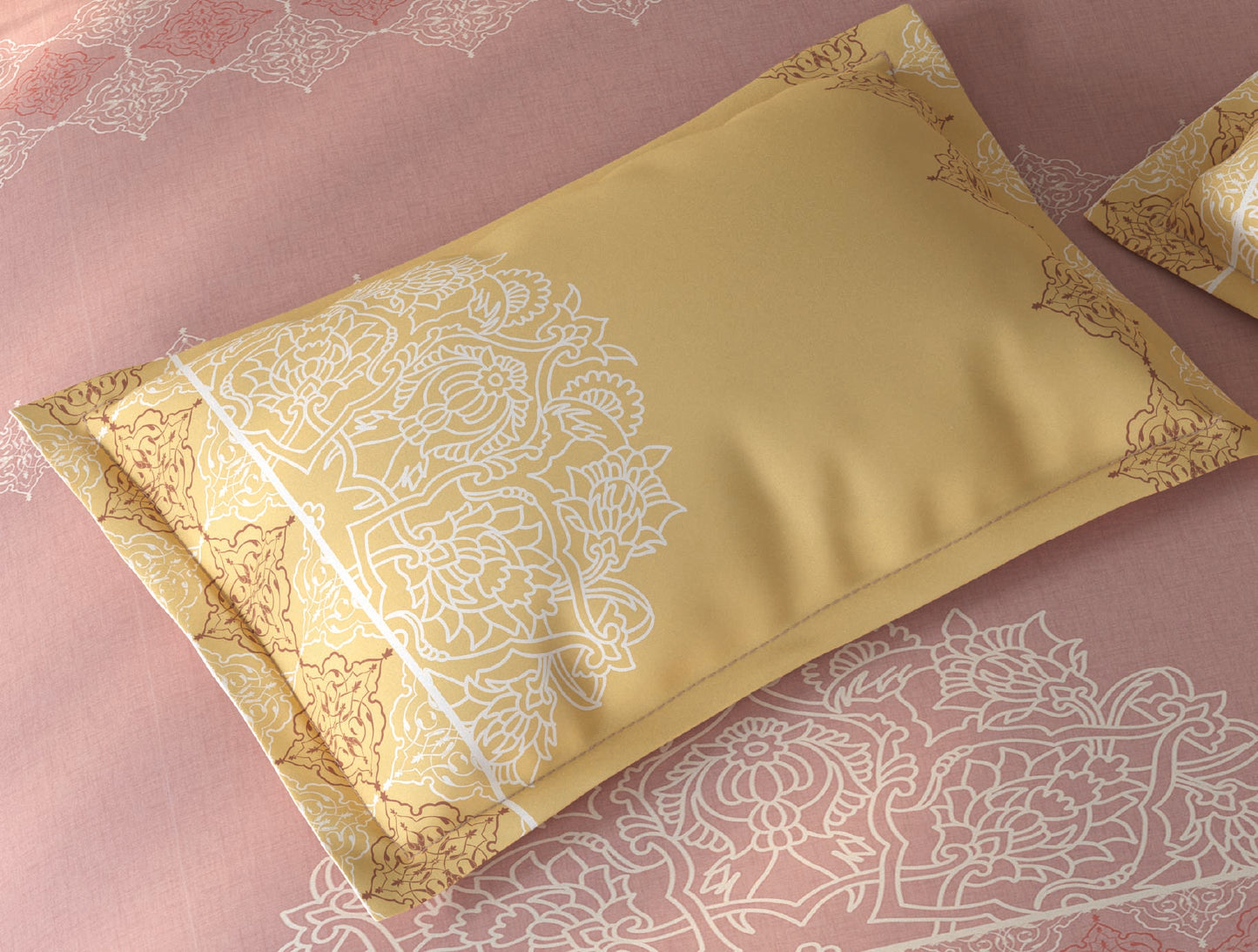 Spaces Fiora Blush Ornate 100% Cotton Single Bedsheet with 1 Pillow Covers - 59 x 89 Inches