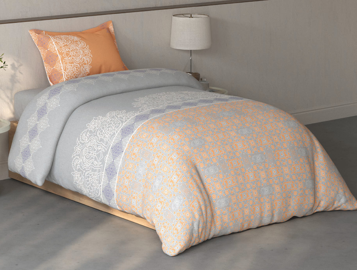 Spaces Fiora Light Grey Ornate 100% Cotton Single Bedsheet with 1 Pillow Covers - 59 x 89 Inches
