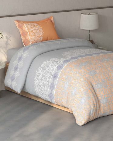 Spaces Fiora Vapour Blue Ornate 100% Cotton Single Bedsheet with 1 Pillow Covers - 59 x 89 Inches