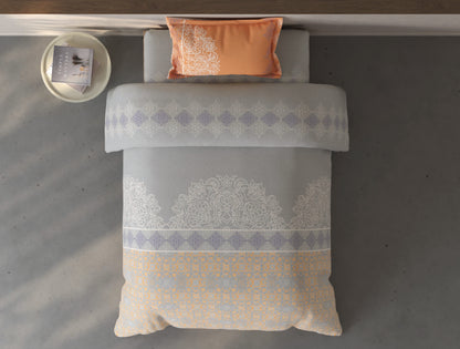 Spaces Fiora Light Grey Ornate 100% Cotton Single Bedsheet with 1 Pillow Covers - 59 x 89 Inches