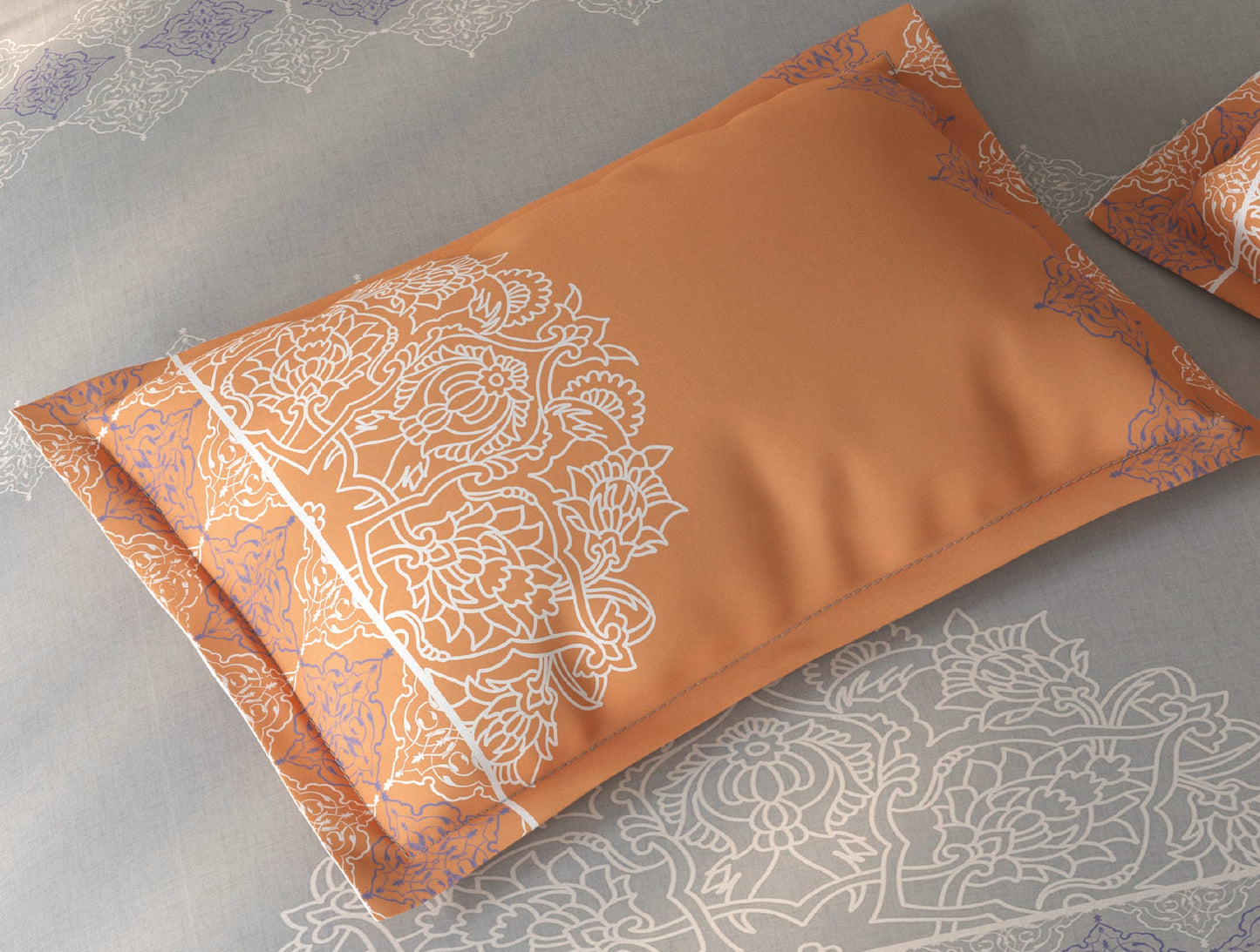 Spaces Fiora Light Grey Ornate 100% Cotton Single Bedsheet with 1 Pillow Covers - 59 x 89 Inches