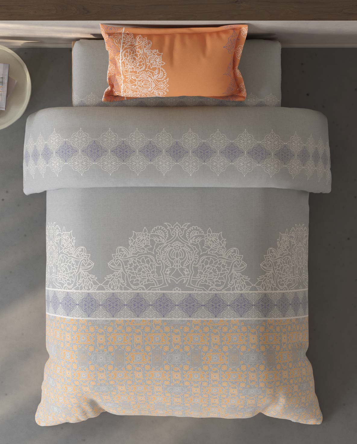 Spaces Fiora Vapour Blue Ornate 100% Cotton Single Bedsheet with 1 Pillow Covers - 59 x 89 Inches