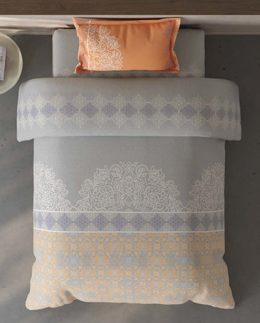 Spaces Fiora Vapour Blue Ornate 100% Cotton Single Bedsheet with 1 Pillow Covers - 59 x 89 Inches