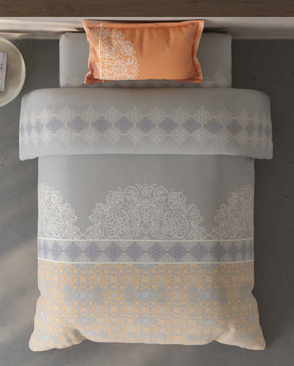 Spaces Fiora Vapour Blue Ornate 100% Cotton Single Bedsheet with 1 Pillow Covers - 59 x 89 Inches