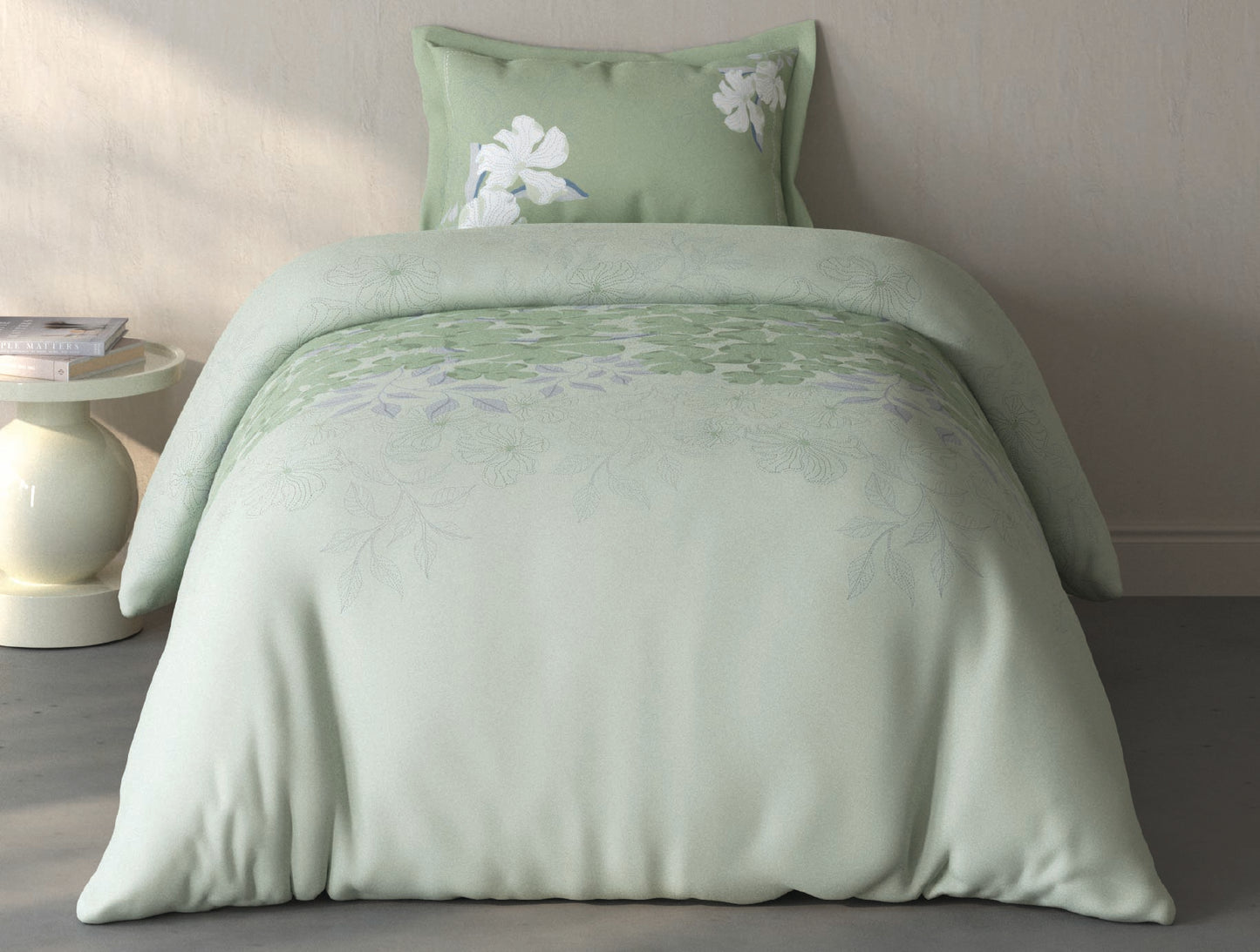 Spaces Fiora Light Aqua Floral 100% Cotton Single Bedsheet with 1 Pillow Covers - 59 x 89 Inches