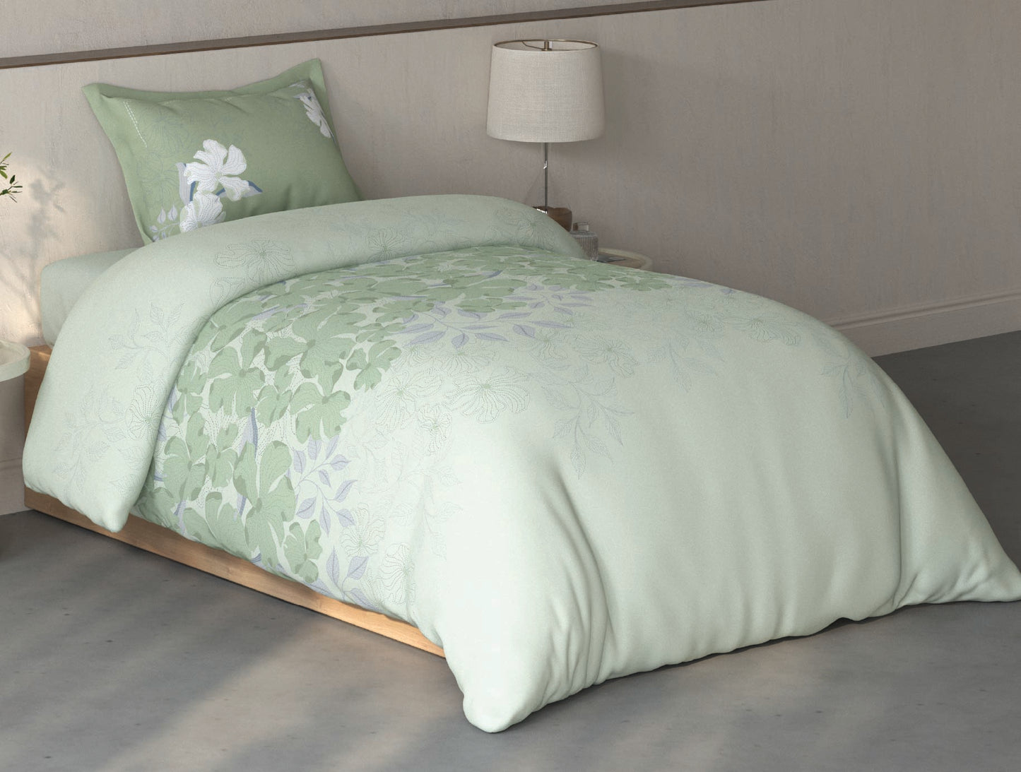 Spaces Fiora Light Aqua Floral 100% Cotton Single Bedsheet with 1 Pillow Covers - 59 x 89 Inches