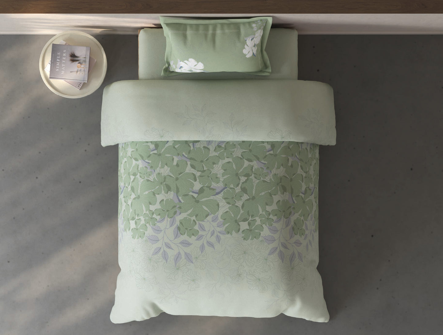 Spaces Fiora Light Aqua Floral 100% Cotton Single Bedsheet with 1 Pillow Covers - 59 x 89 Inches