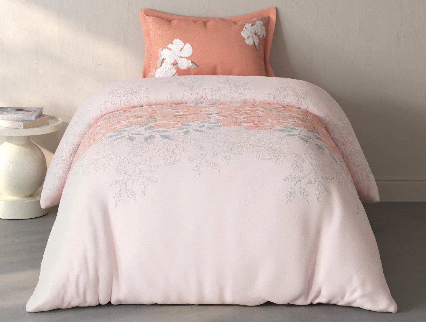 Spaces Fiora Light Pink Floral 100% Cotton Single Bedsheet with 1 Pillow Covers - 59 x 89 Inches