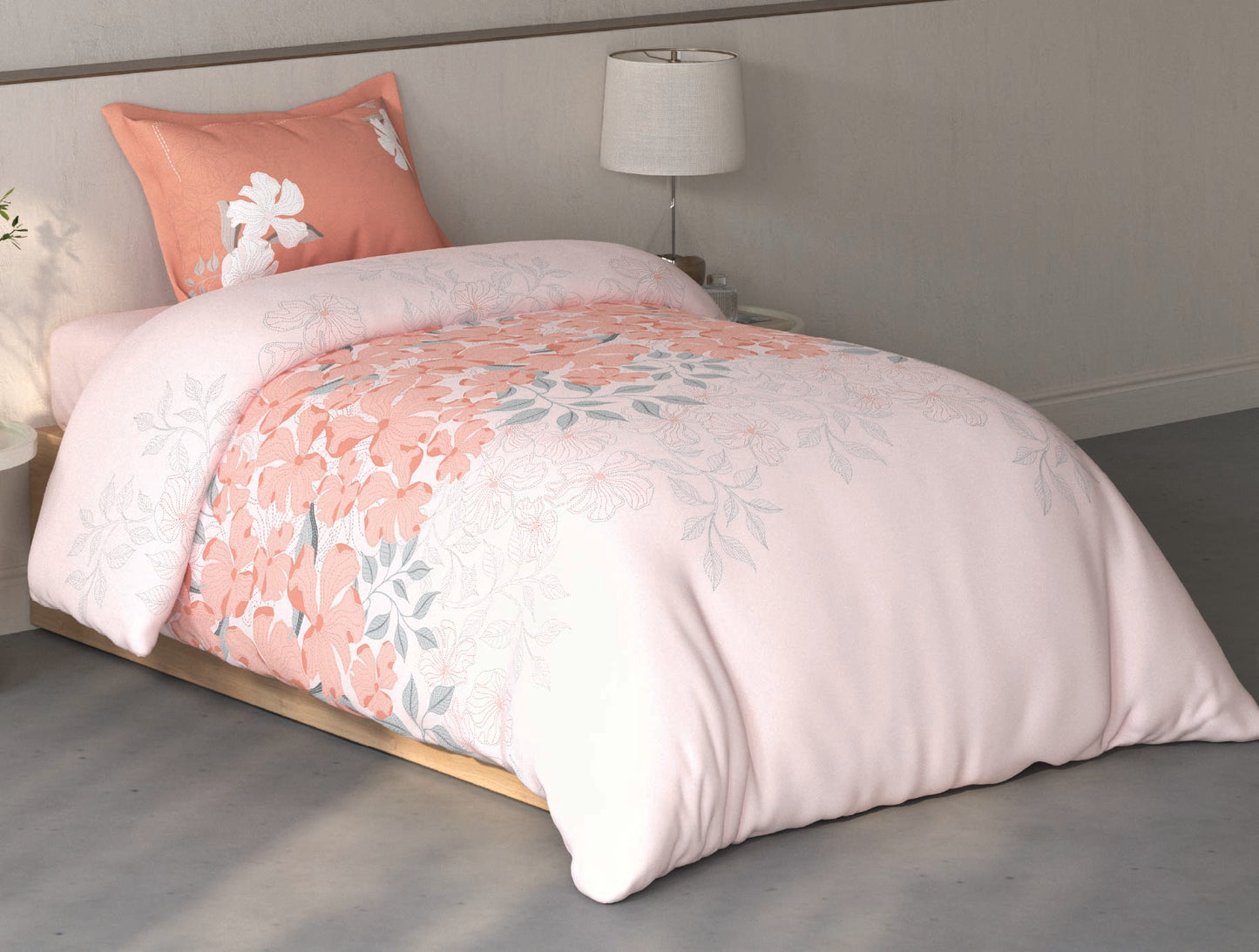Spaces Fiora Light Pink Floral 100% Cotton Single Bedsheet with 1 Pillow Covers - 59 x 89 Inches