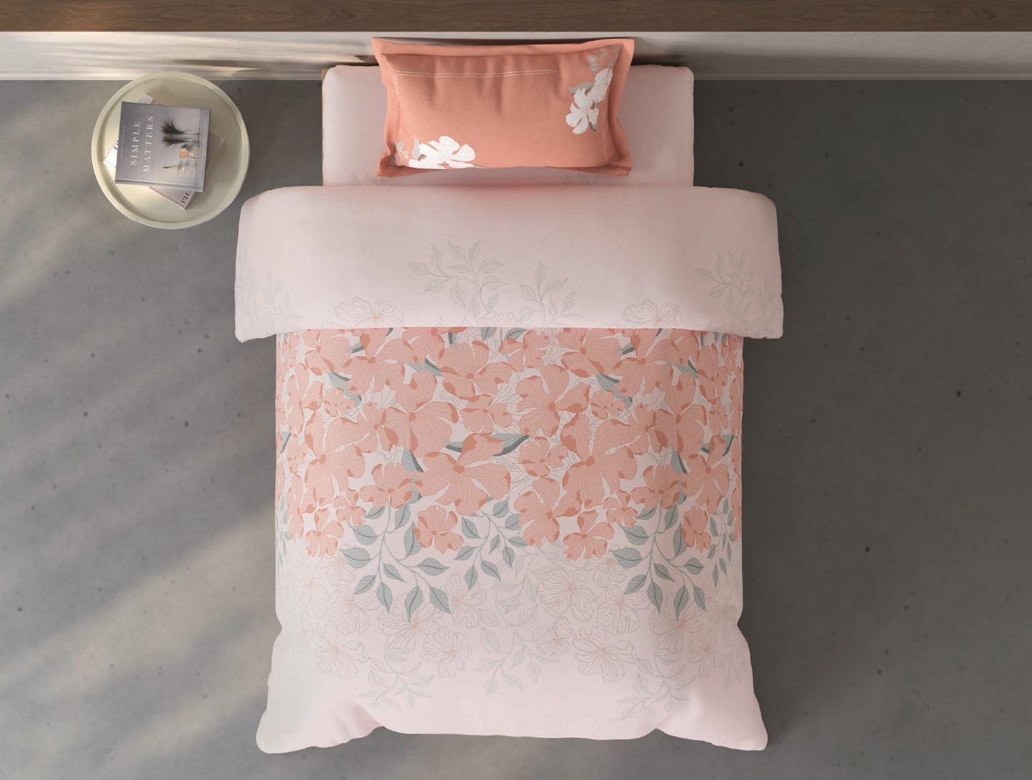 Spaces Fiora Light Pink Floral 100% Cotton Single Bedsheet with 1 Pillow Covers - 59 x 89 Inches