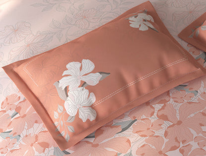 Spaces Fiora Light Pink Floral 100% Cotton Single Bedsheet with 1 Pillow Covers - 59 x 89 Inches