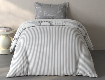 Spaces Fiora Light Grey Geometric 100% Cotton Single Bedsheet with 1 Pillow Covers - 59 x 89 Inches