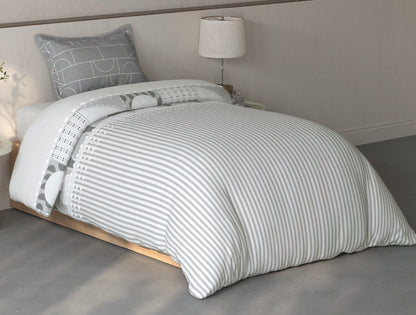 Spaces Fiora Light Grey Geometric 100% Cotton Single Bedsheet with 1 Pillow Covers - 59 x 89 Inches