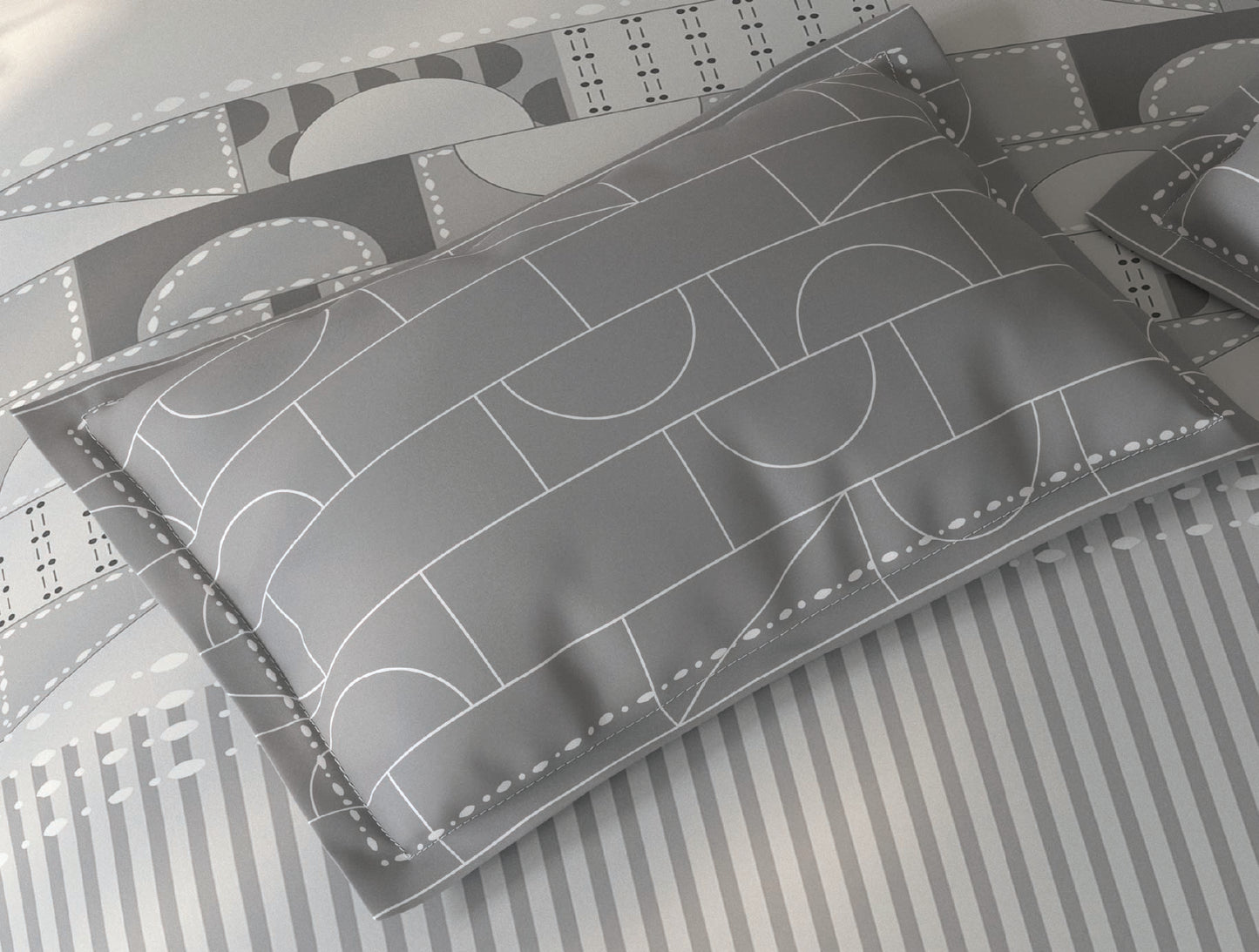 Spaces Fiora Light Grey Geometric 100% Cotton Single Bedsheet with 1 Pillow Covers - 59 x 89 Inches