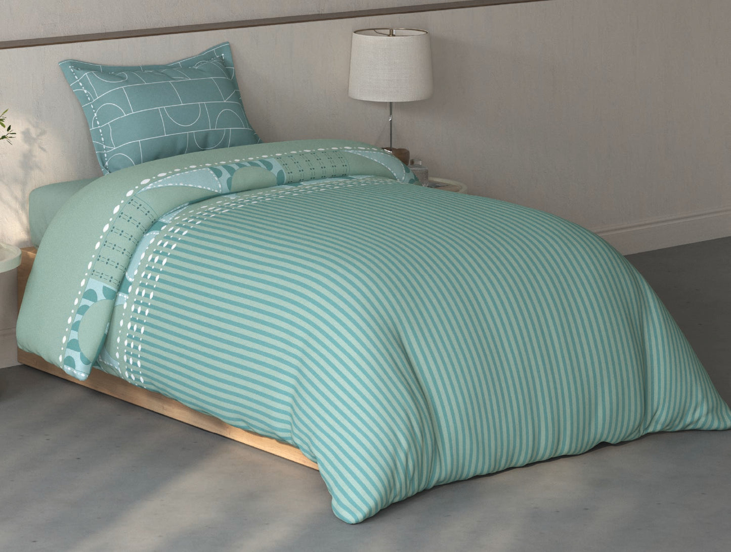 Spaces Fiora Light Green Geometric 100% Cotton Single Bedsheet with 1 Pillow Covers - 59 x 89 Inches