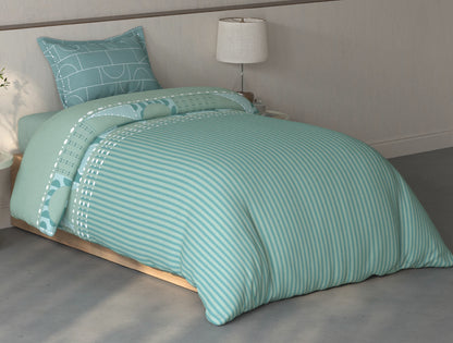 Spaces Fiora Light Green Geometric 100% Cotton Single Bedsheet with 1 Pillow Covers - 59 x 89 Inches