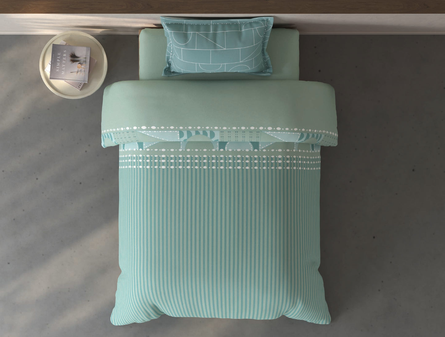 Spaces Fiora Light Green Geometric 100% Cotton Single Bedsheet with 1 Pillow Covers - 59 x 89 Inches
