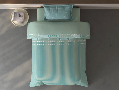 Spaces Fiora Light Green Geometric 100% Cotton Single Bedsheet with 1 Pillow Covers - 59 x 89 Inches