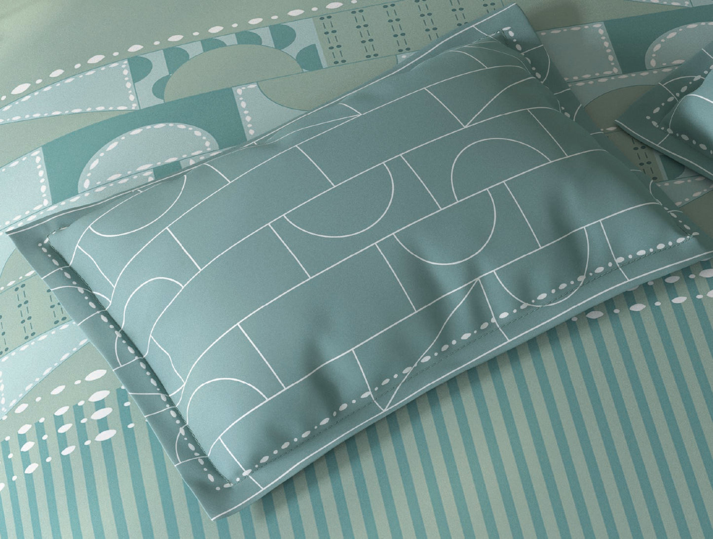 Spaces Fiora Light Green Geometric 100% Cotton Single Bedsheet with 1 Pillow Covers - 59 x 89 Inches