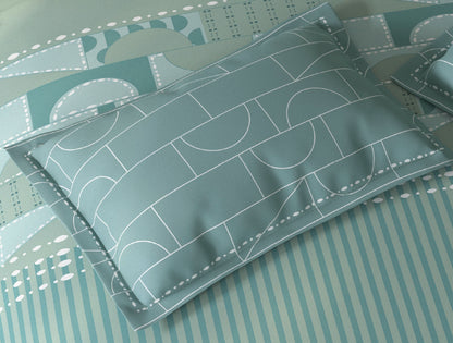 Spaces Fiora Light Green Geometric 100% Cotton Single Bedsheet with 1 Pillow Covers - 59 x 89 Inches