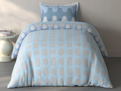 Spaces Fiora Blue Geometric 100% Cotton Single Bedsheet with 1 Pillow Covers - 59 x 89 Inches