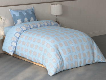 Spaces Fiora Blue Geometric 100% Cotton Single Bedsheet with 1 Pillow Covers - 59 x 89 Inches