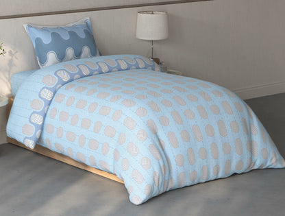 Spaces Fiora Blue Geometric 100% Cotton Single Bedsheet with 1 Pillow Covers - 59 x 89 Inches