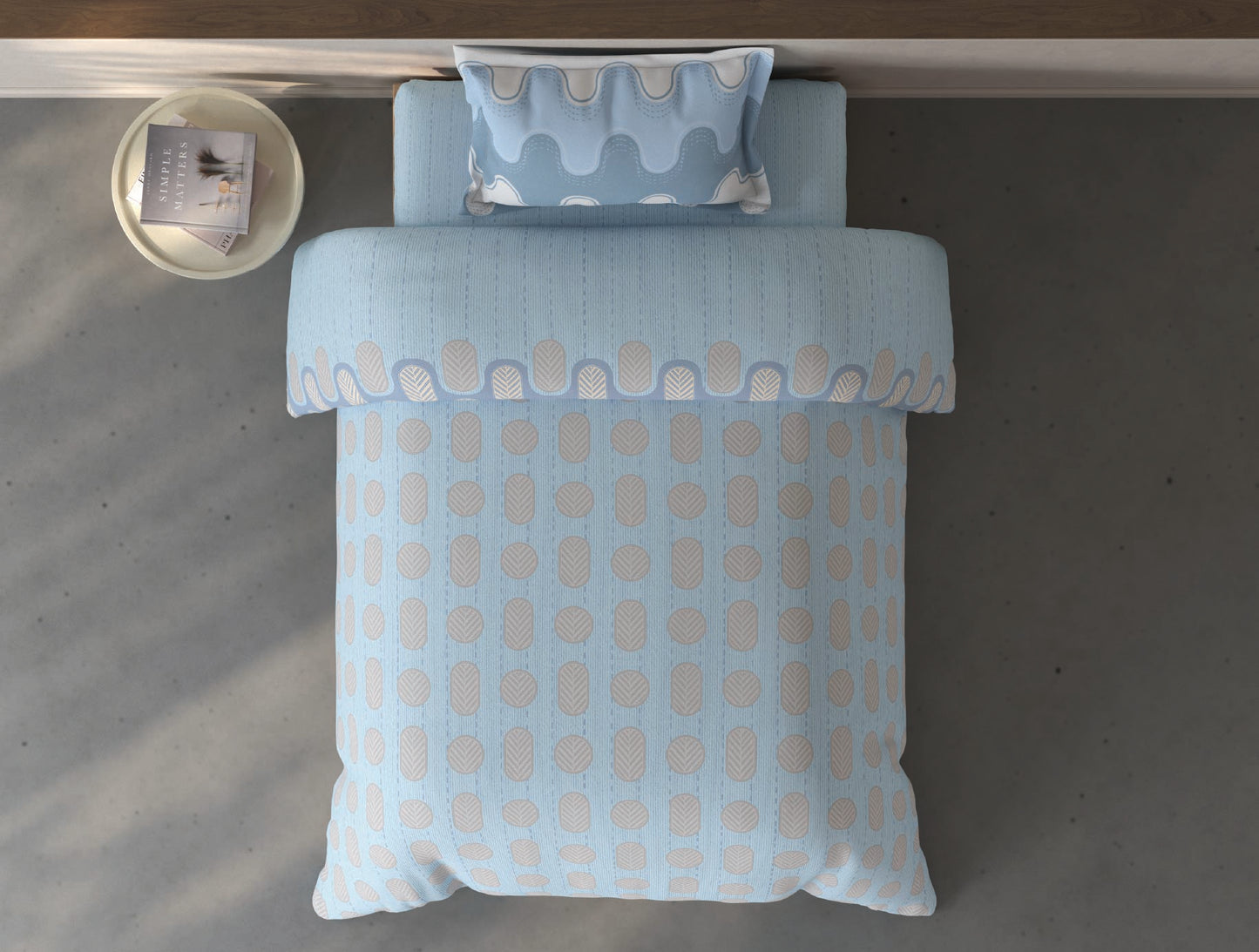 Spaces Fiora Blue Geometric 100% Cotton Single Bedsheet with 1 Pillow Covers - 59 x 89 Inches