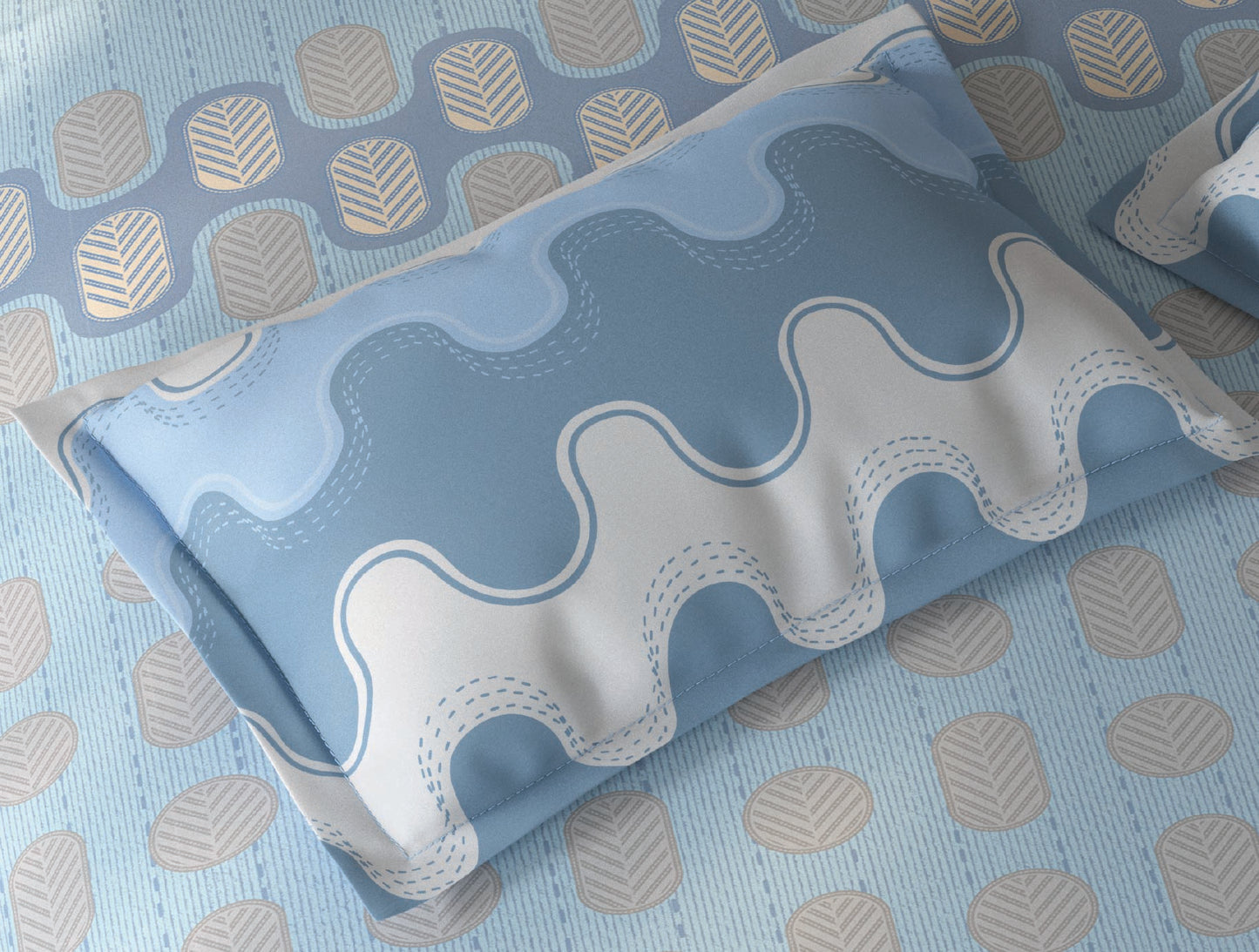 Spaces Fiora Blue Geometric 100% Cotton Single Bedsheet with 1 Pillow Covers - 59 x 89 Inches
