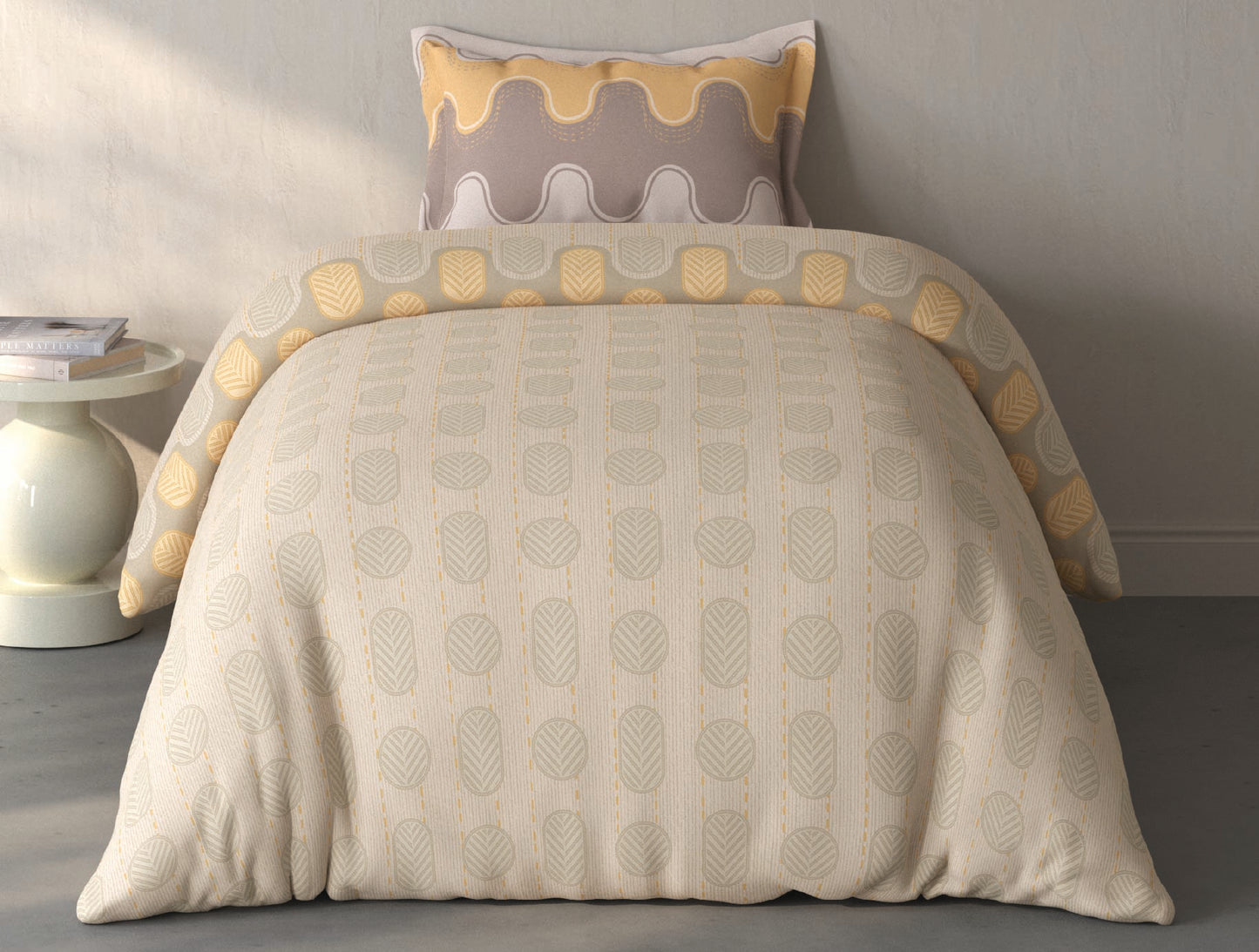 Spaces Fiora Beige Geometric 100% Cotton Single Bedsheet with 1 Pillow Covers - 59 x 89 Inches