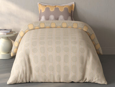 Spaces Fiora Beige Geometric 100% Cotton Single Bedsheet with 1 Pillow Covers - 59 x 89 Inches