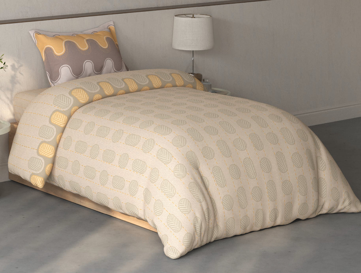 Spaces Fiora Beige Geometric 100% Cotton Single Bedsheet with 1 Pillow Covers - 59 x 89 Inches