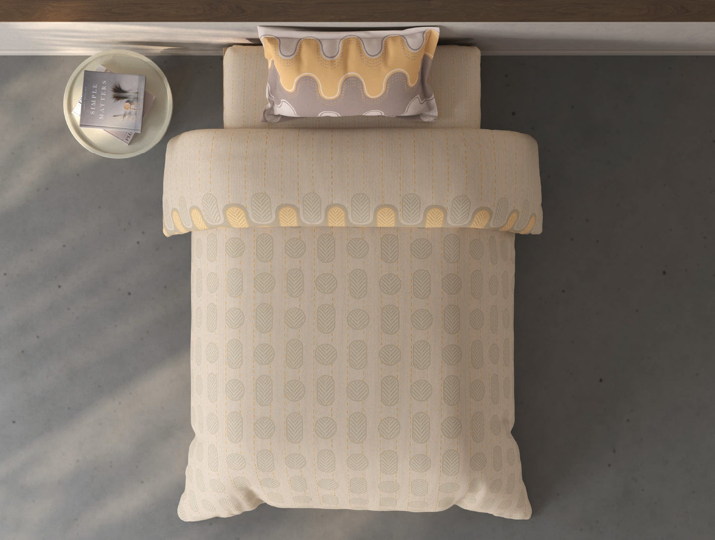 Spaces Fiora Beige Geometric 100% Cotton Single Bedsheet with 1 Pillow Covers - 59 x 89 Inches