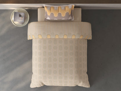 Spaces Fiora Beige Geometric 100% Cotton Single Bedsheet with 1 Pillow Covers - 59 x 89 Inches